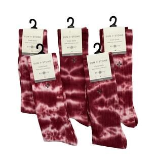 Sun+Stone Men's Socks Lot of 5 Crew Socks Red Tie Dye Sock Size 10-13